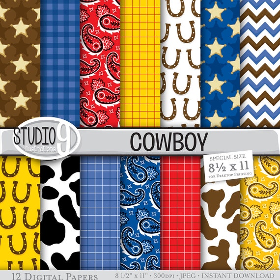 COWBOY Digital Paper: COWBOY Printable Pattern Print Cowboy