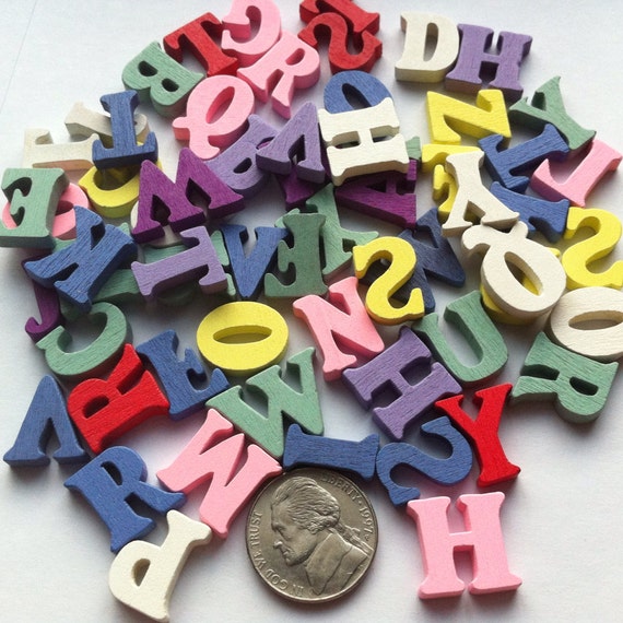 52 Wood Letters Embellishments Alphabet Flatback by PamsFindings