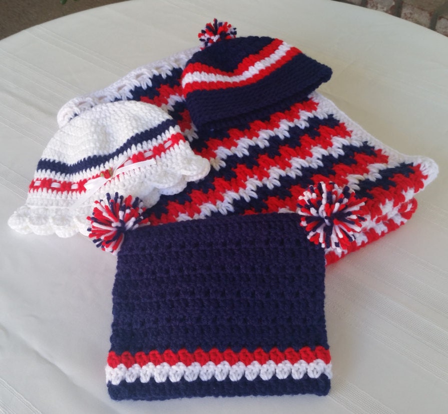 nautical blanketNE patriots blanket and hat setcrochet baby