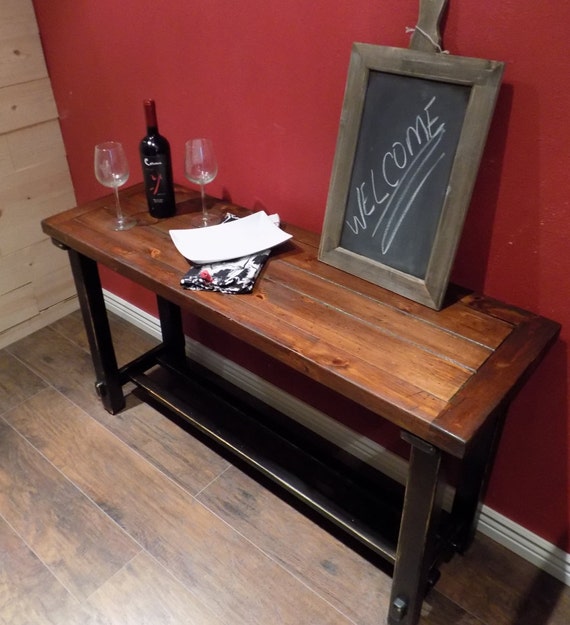 Refinished Wood Farmhouse Sofa Table Distressed Black with