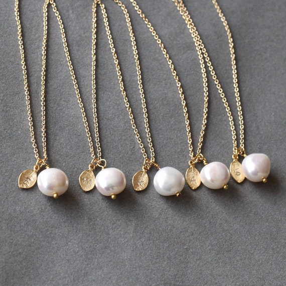 gold wedding bridesmaid pearl necklace set set of 1-10