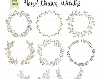 Wreath Clip art: ''DIGITAL WREATH'' laurel wreath clipart,wedding wreath, scrapbooking,hand drawn,leaves