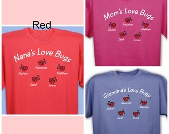 Love Bugs Personalized T-Shirt - 11 Colors - Add Up To 30 Names!