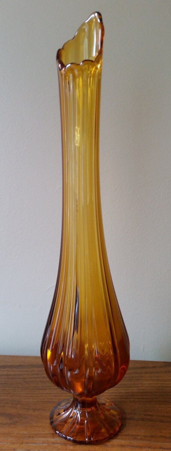 Mid Century Vintage Amber Tall Stretch Vase