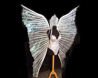 Adult Fairy Angel Costume Wings. Handmade. READY to SHIP. Eco & animal friendly. White holographic glitter angel cosplay wings.