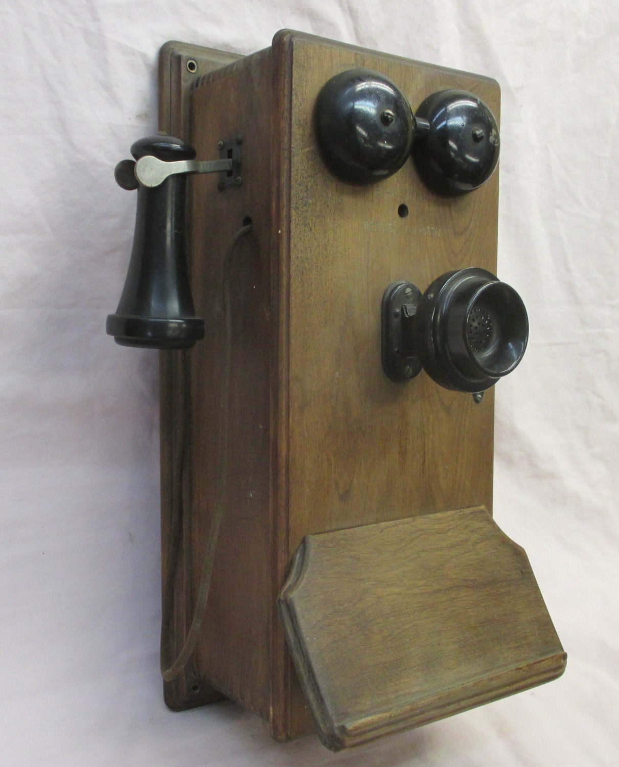 Walnut Wall Mount Crank Telephone Vintage Ear Mouth Piece
