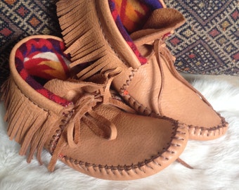 Handcrafted Adult Moccasins with Pendleton Fabric Lining