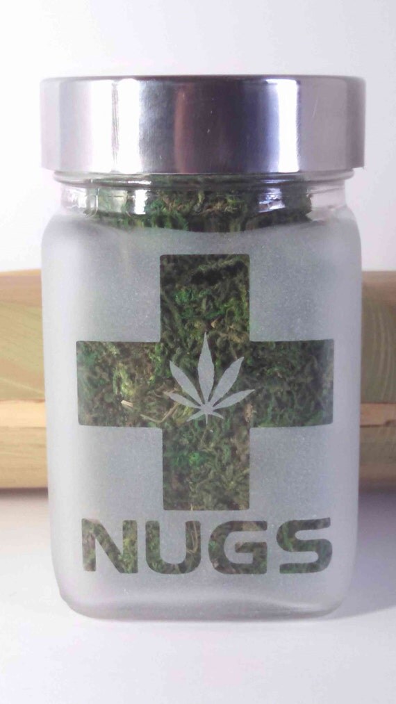 Nugs Medical Marijuana Etched Glass Stash Jar by Twisted420Glass