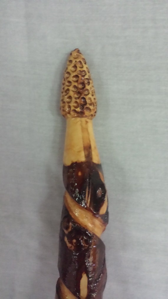 Handcarved 61 Morel Mushroom Walking Stick Free