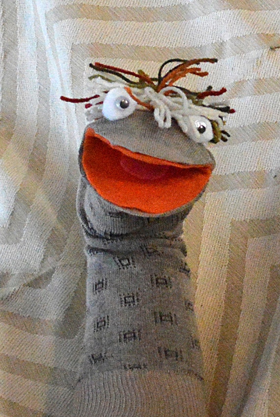 Sock Puppet with MultiColored Yarn Hair and Black by