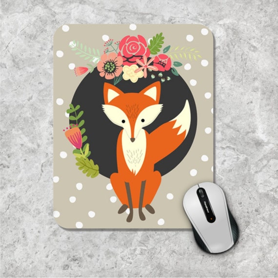 Fox Mouse Pad Floral Mousepad Watercolor Mouse Mat Custom