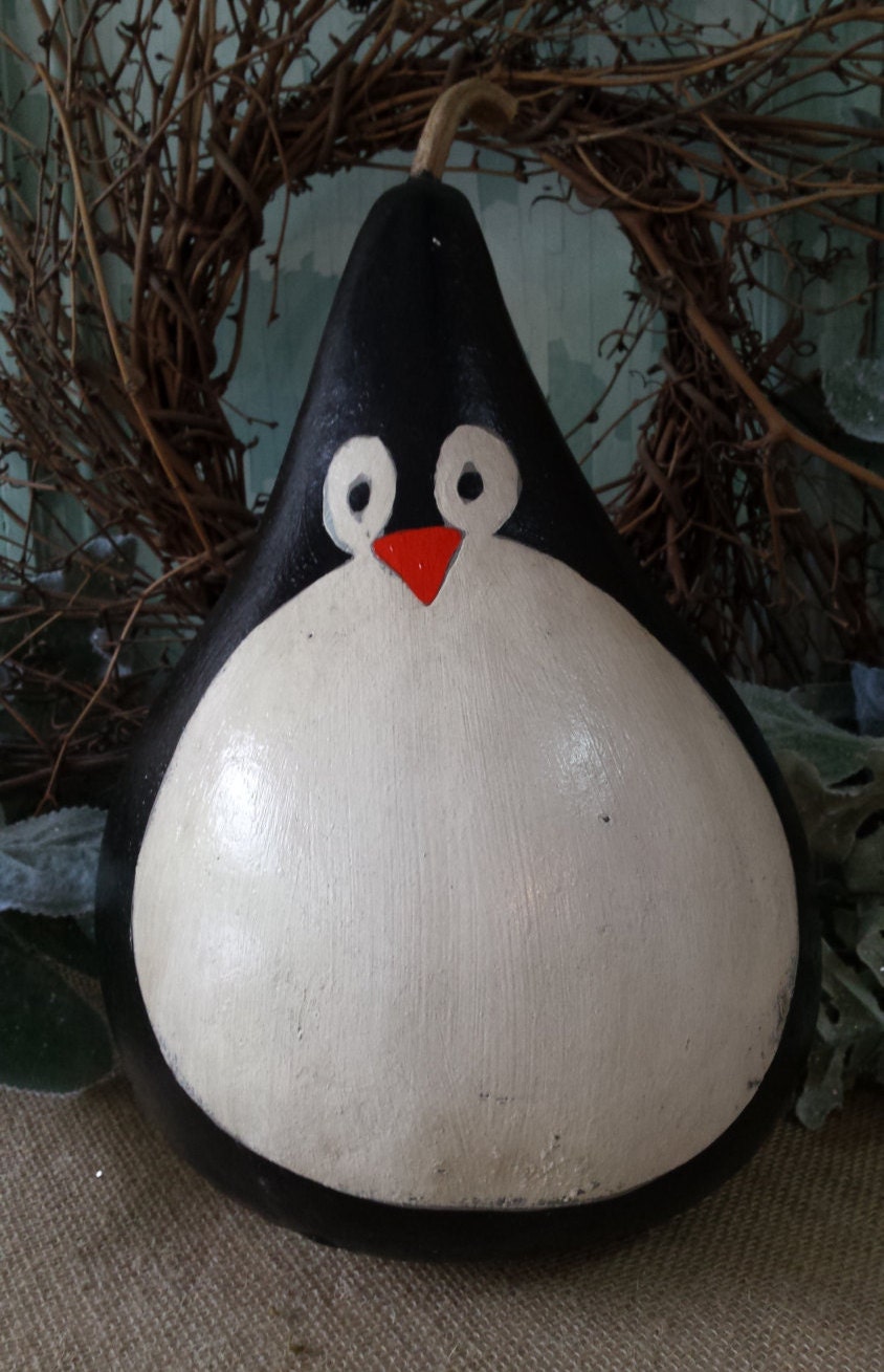 Hand Painted Penguin Gourd By Thehumblehutch On Etsy