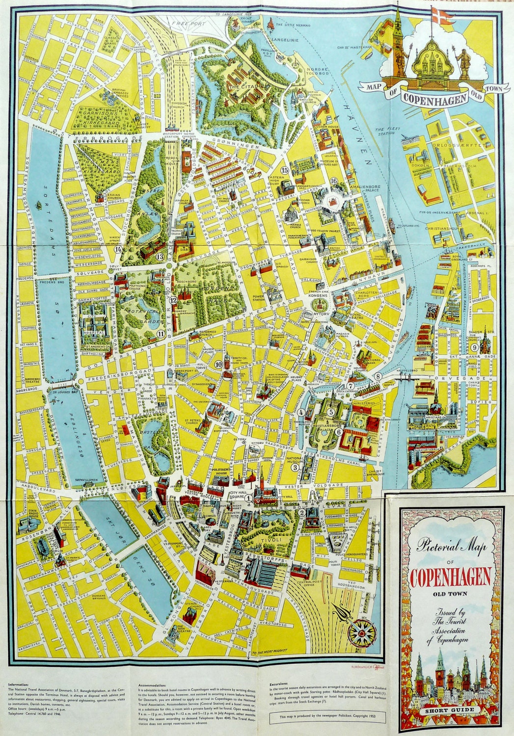 Pictorial Map of Copenhagen Old Town 1953
