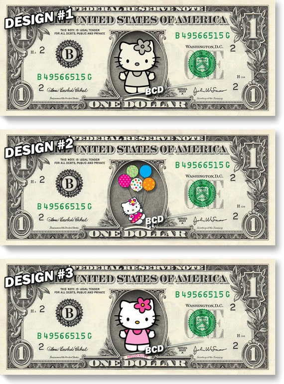 Hello kitty on real dollar bill by celebritydollarbills on etsy