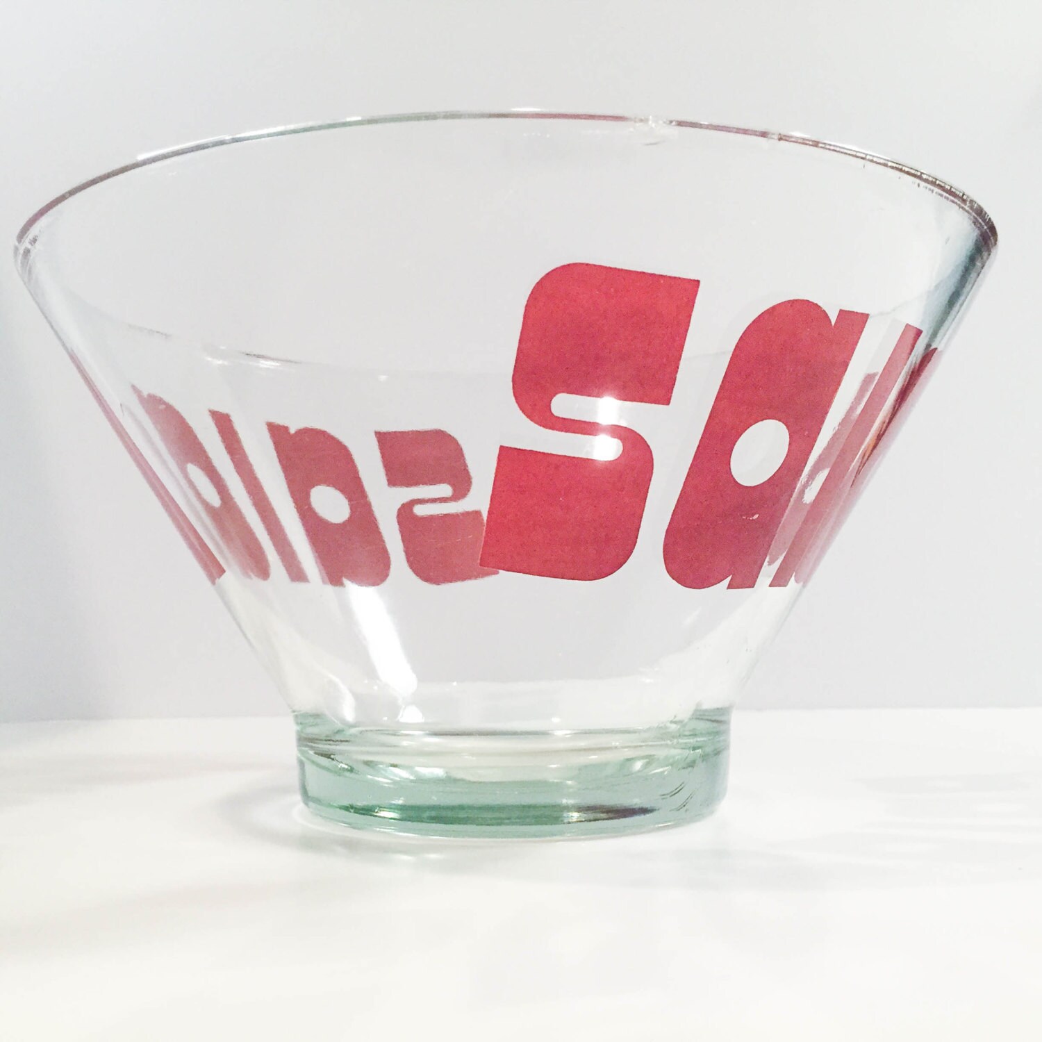 Vintage 1970’s • Glass Salad Bowl • Retro Lettering Haute Juice