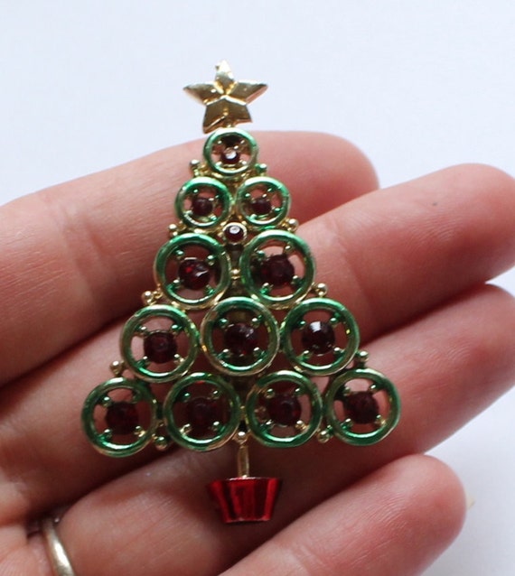 Vintage Red Rhinestone Christmas Tree Brooch By Paststore On Etsy