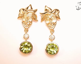 Gold Earrings, diamond Peridot, earrings peridot, brilliant earrings,