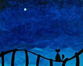 Cat on Fence. Original Acrylic Painting by Jenn Delfs (16"x20")