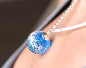 Unique Memorial Ash Necklace, Cremation jewelry glass, Cremation Bead, Ashes in Glass jewelry, custom memorial bead for pets - Sky Blue