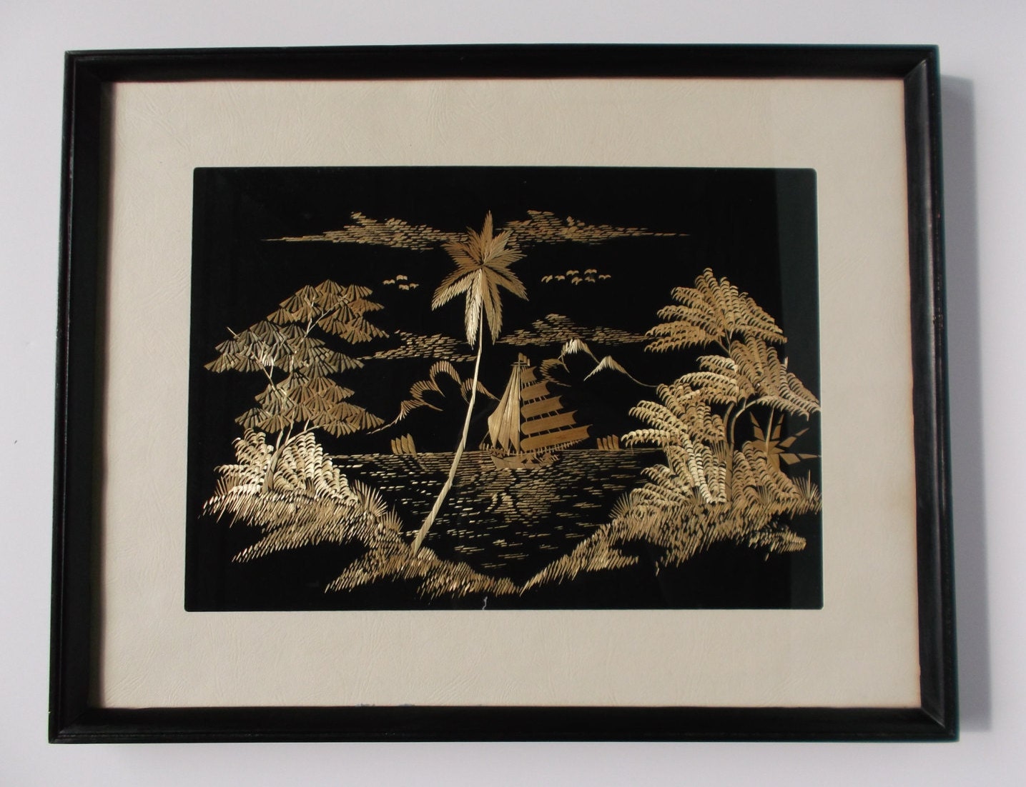 Vintage Framed Rice Straw Art by GrayDogPastime on Etsy