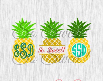 Pineapple SVG / DXF Monogram Frames for Silhouette Cut File Split Frame Pineapple Circle Monogram Frame Tropical Hawaiian Summer Monogram