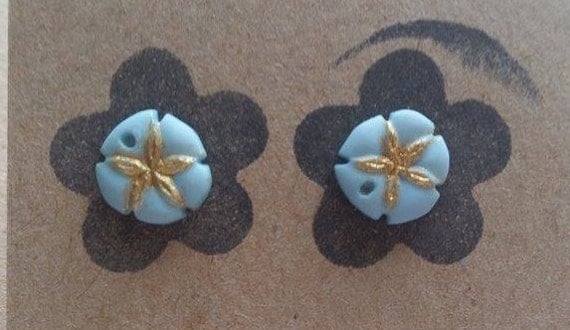 Blue and Gold Pastel Flower Earrings