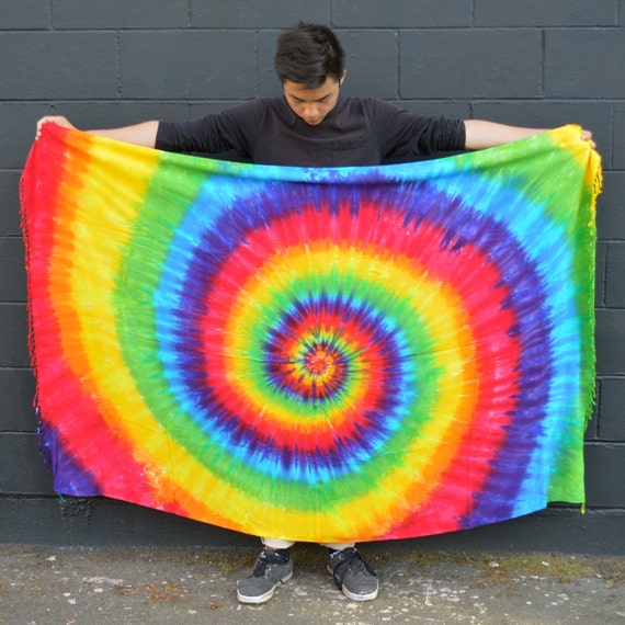 Tye Dye Rainbow Fringe Sarong Hand Dyed Wildflower Dyes