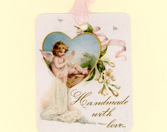 Handmade With Love Tags , Gift Tags , Little Angel , Tags For Handmade Items , Sewing Angel , Secret Santa Gift