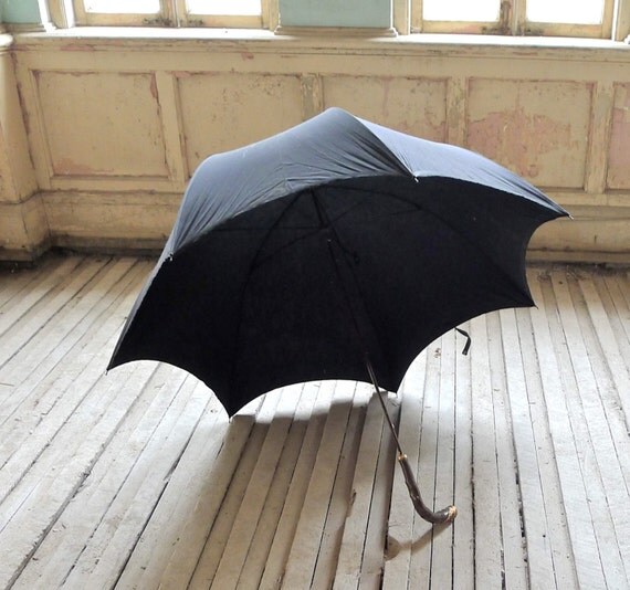 Antique Umbrella with Wood and Gold Handle