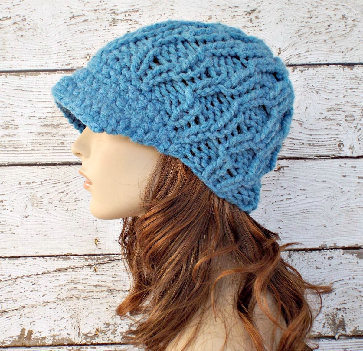 Blue Womens Hat Blue Newsboy Hat Amsterdam Cable Beanie with