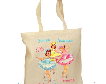 Girl Ballet Bag - Ballet Terms Tote Bag - Dance Bag Girl - Vintage Ballerina Bag - Pointe Tote Retro Gift Bag - Arabesque Ballerina Canvas