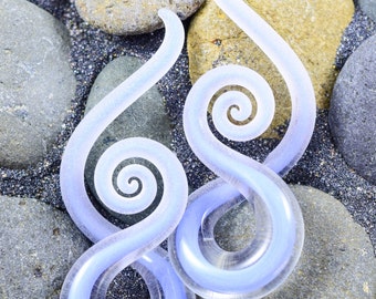 14G - 00G | Captured Periwinkle Seaglass | Mini Squids | Gauged Glass Body Jewelry for Stretched Piercings by Glassheart