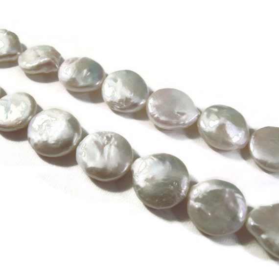 Round Flat Pearls White Freshwater Coin Pearls by LillysBeadBox