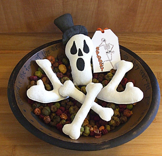 Primitive Halloween Skeleton Bowl Filler Decoration by Skunkhollow