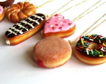 Donut Necklace, Large Doughnut Pendant Necklace, Kawaii Necklace, Polymer Clay Food Jewelry