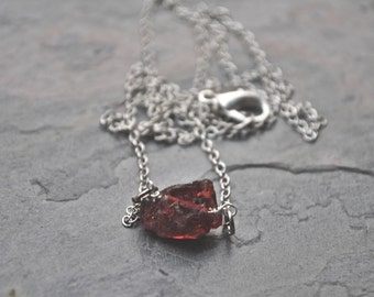 Raw Garnet Necklace Gemstone Jewelry January Birthstone