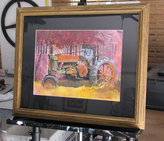 Tractor Painting Original Watercolor Art Rusty