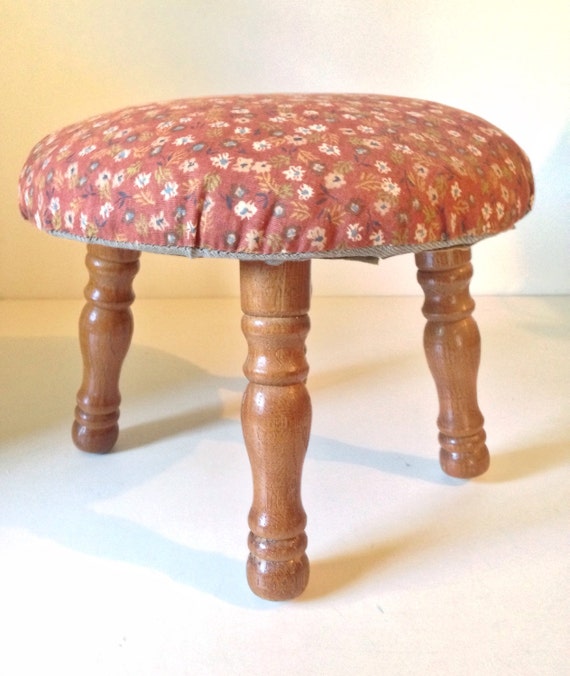 Items similar to vintage stool - round upholstered foot stool with
