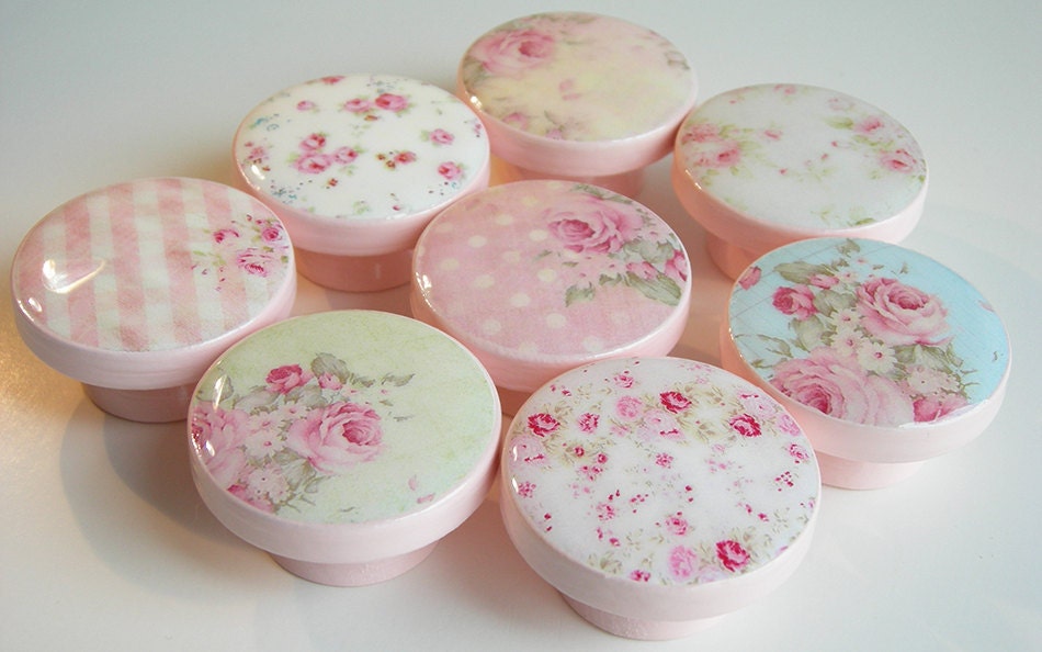 Pink Shabby Rose Knobs Cottage Style Rose Knobs Shabby