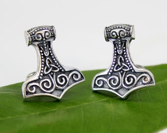 Thors Hammer Cufflinks Mens Silver Mjolnir Cuff Links Viking Cufflinks 485