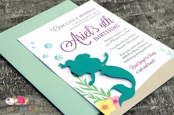 Little Mermaid Invitations \u00b7 A6 FLAT \u00b7 Turquoise and Purple \u00b7 Under the Sea Birthday Party 