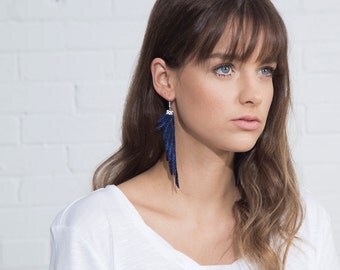 Lace earrings - PARROT - Beige, black, indigo or white lace with brass chain and findings