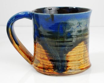 10 oz Mug Ceramic Stormy Blue and Green Ceramic Mug Large