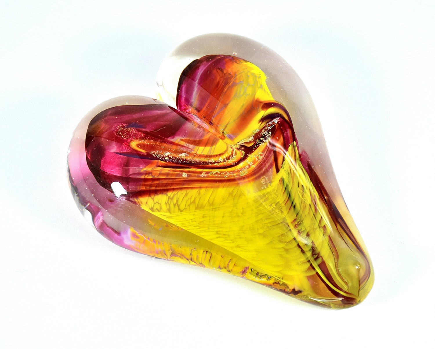 Hand Blown Glass Art Heart Paperweight by ChargedGlassworks