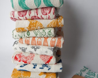 Kitchen Towel, Hand Printed, Choose Your Set of 3, Hostess Gift