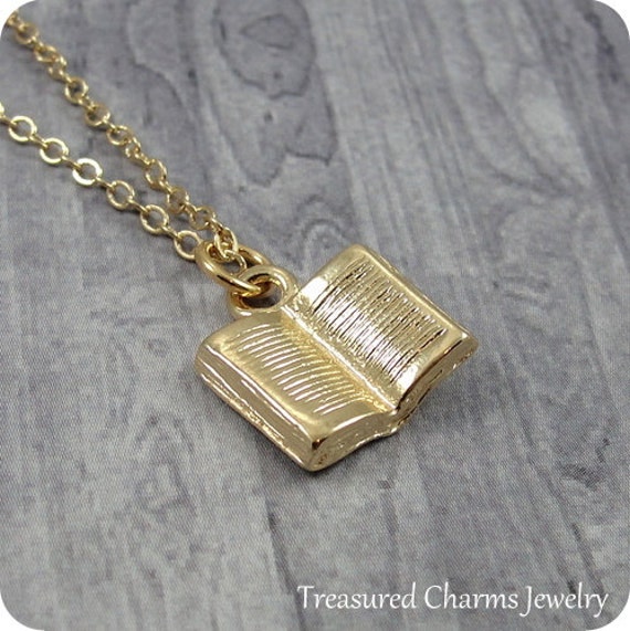 Open Book Necklace Gold Plated Open Book Charm on a Gold