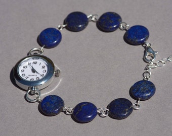 Lapis Lazuli bracelet watch, geometric watch bracelet, womens wrist watch.