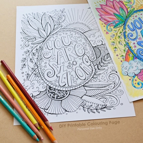 Download DIY Printable Coloring Page You Are Strong Adult Colouring