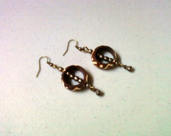 Brown and White Bone and Brass Earrings (1452)