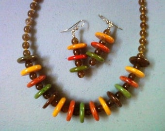 Multicolor Earth Tone Neckalce and Earrings (0418)